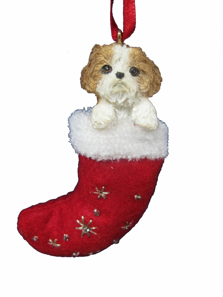Shih Tzu, tan and white puppy cut ornament