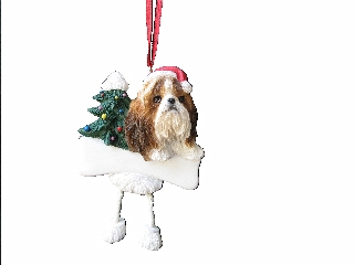 Shih Tzu, tan & white Dangling Dog ornament