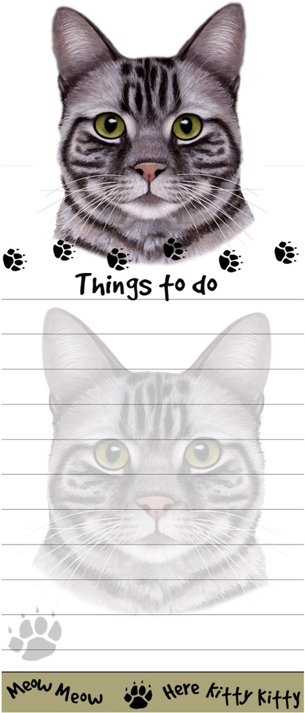 Tabby, silver cat Notepads, Magnetic Tall Die-Cut