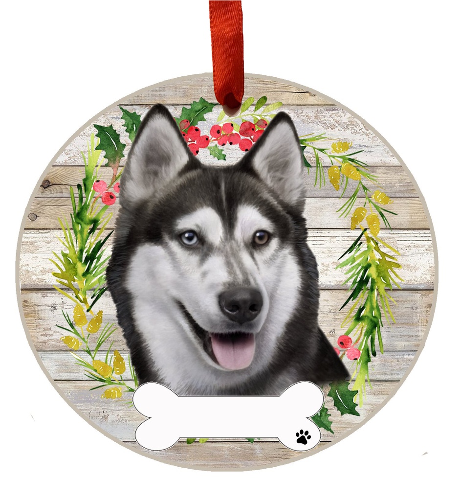 Siberian Husky ornament, ceramic wreath