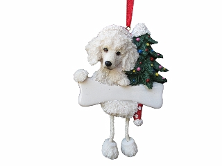 Poodle, white Dangling Dog Ornament