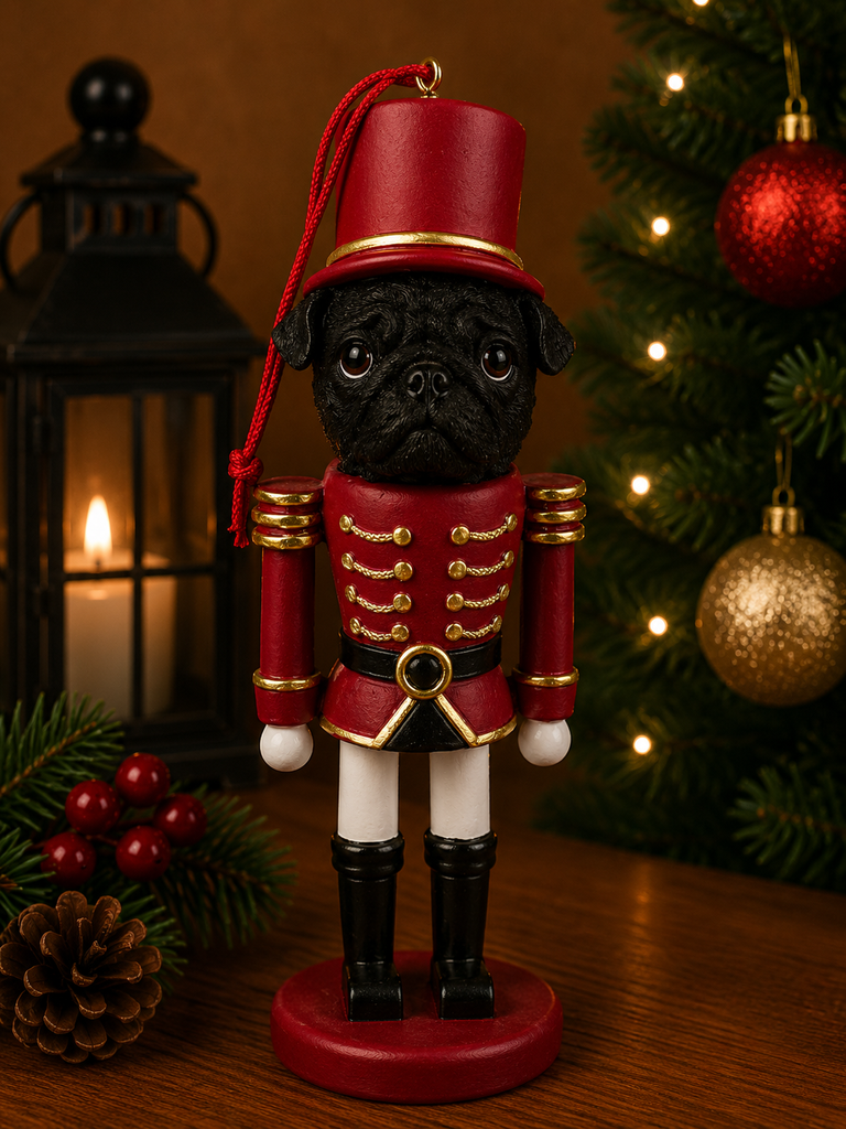 Pug, black Soldier ornament