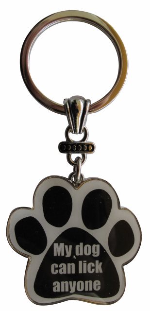 My dog can lick anyone Keychains, paw shaped