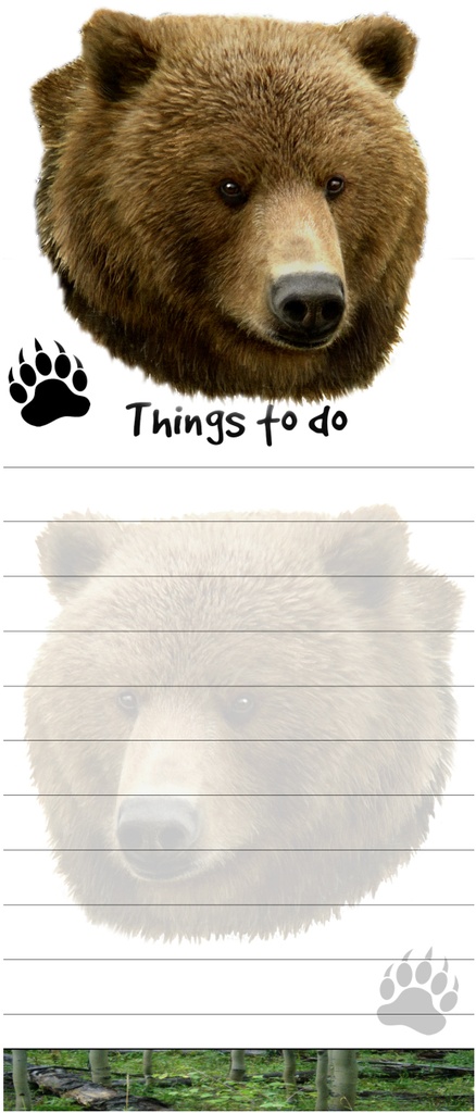 Grizzly, Bear Notepads, Magnetic Tall Die-Cut