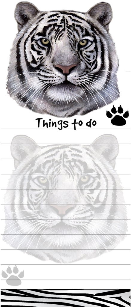 Tiger, white Notepads, Magnetic Tall Die-Cut