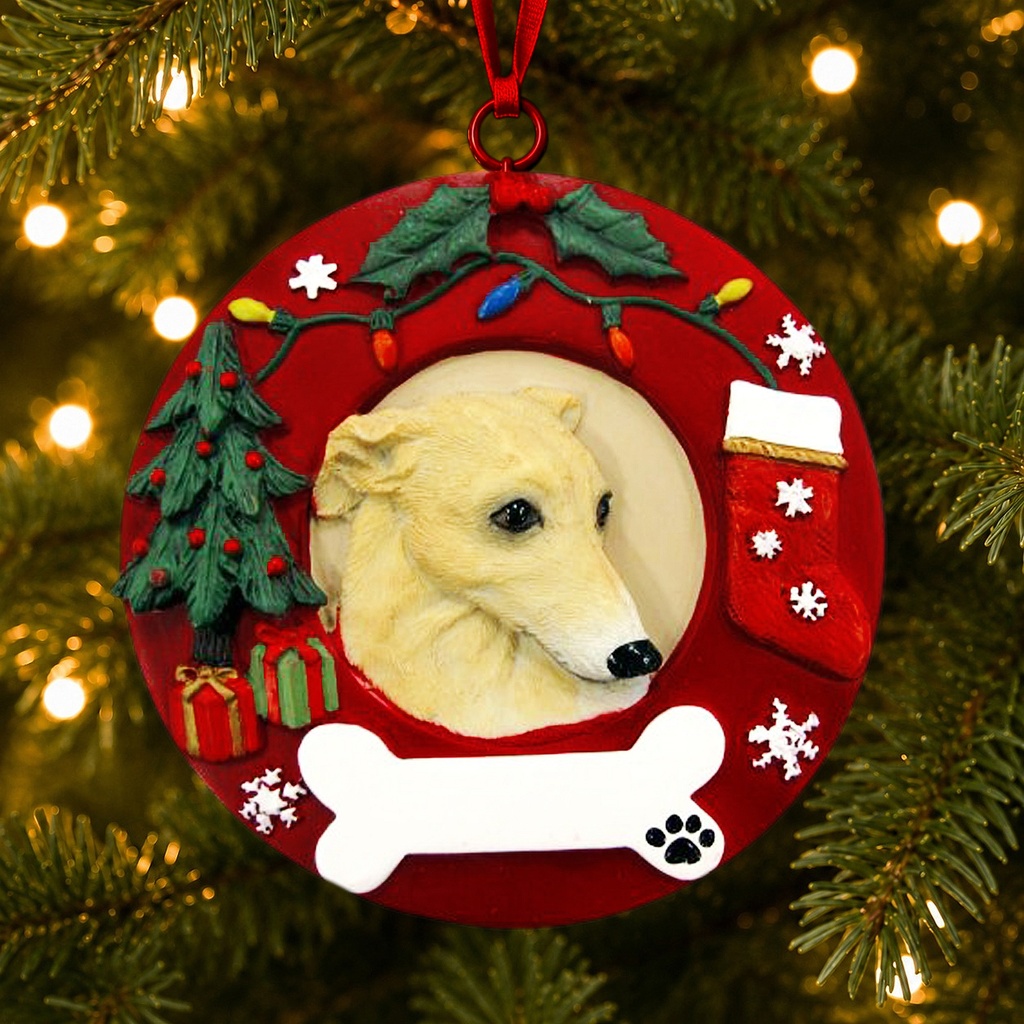Greyhound, fawn & White Circle-Shaped Ornaments