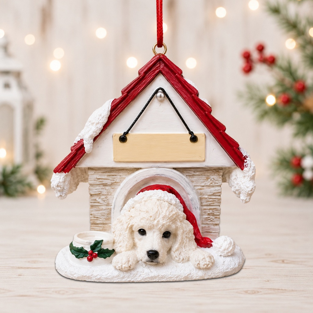 Poodle, white Doghouse ornament