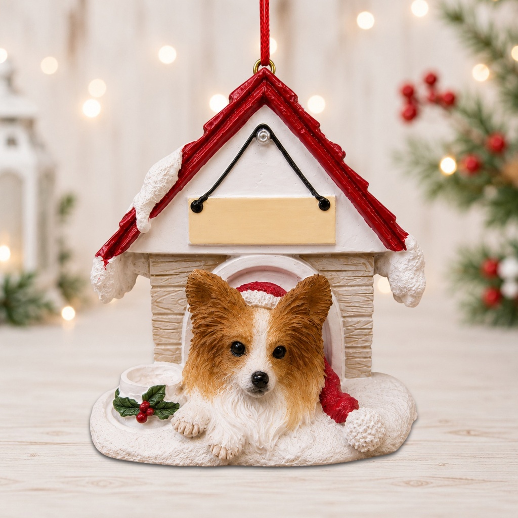 Papillon, Doghouse Ornament