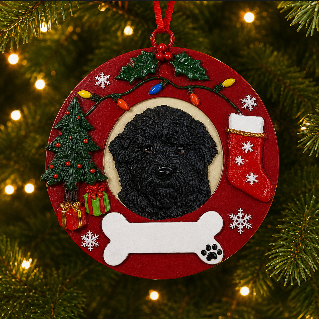 Labradoodle, black Circle-Shaped Ornaments