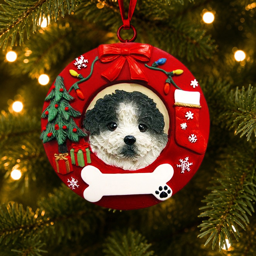 Shih Tzu, black and white puppy cut  Circle-Shaped Ornaments