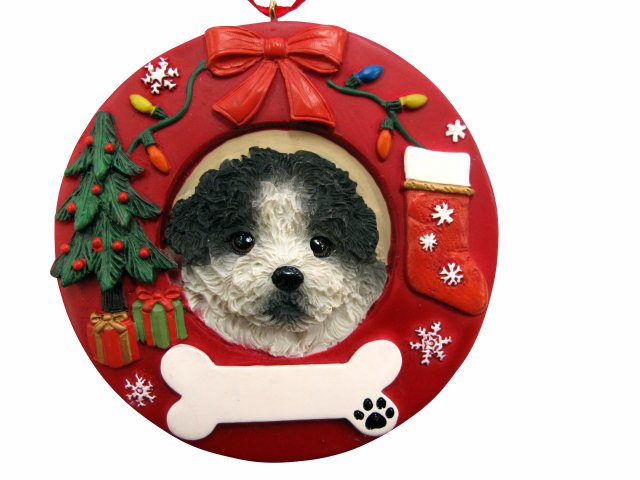 Shih Tzu, black and white puppy cut  Circle-Shaped Ornaments
