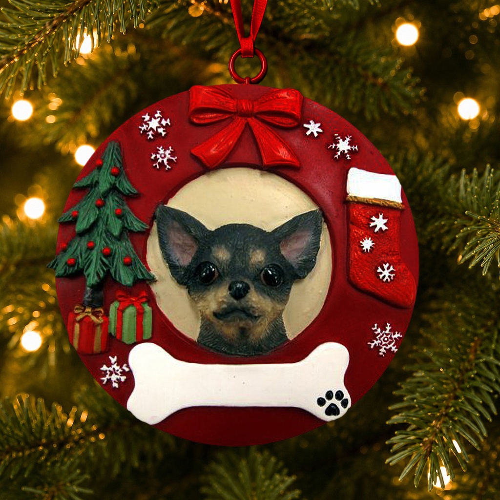 Chihuahua, black  Circle-Shaped Ornaments