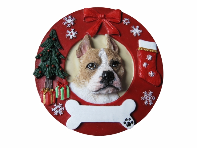 Pit Bull, tan & White Circle-Shaped Ornaments