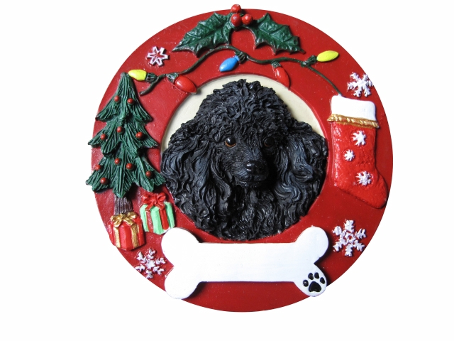 Poodle, black  Circle-Shaped Ornaments
