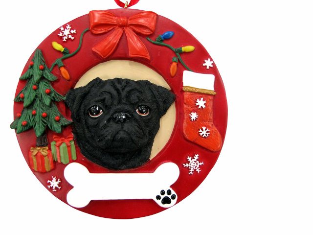 Pug, black  Circle-Shaped Ornaments