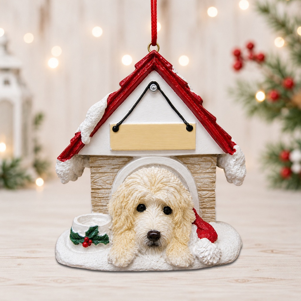 Labradoodle, cream Doghouse ornament