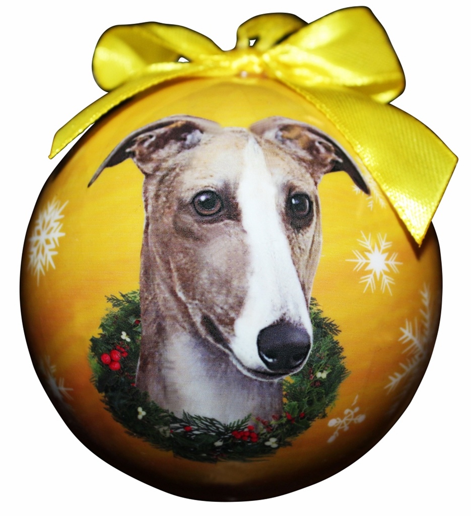 Greyhound, fawn & White Ornaments, Christmas Ball