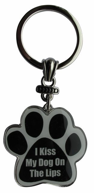I kiss my dog on the lips Keychains, paw shaped