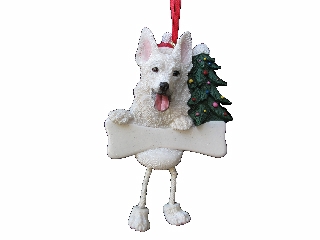 German Shepherd, white Dangling Dog Ornament