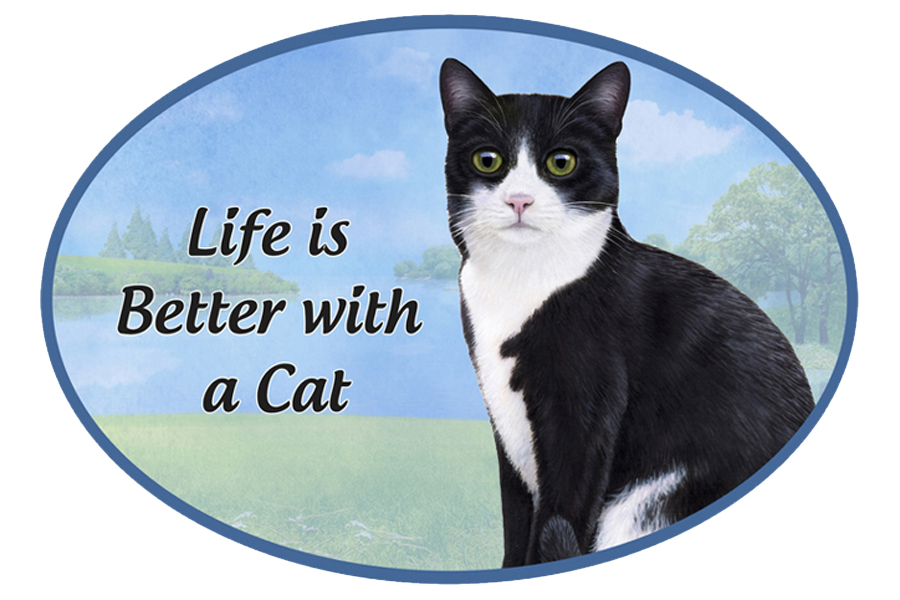 Black and White cat car magnets, oval