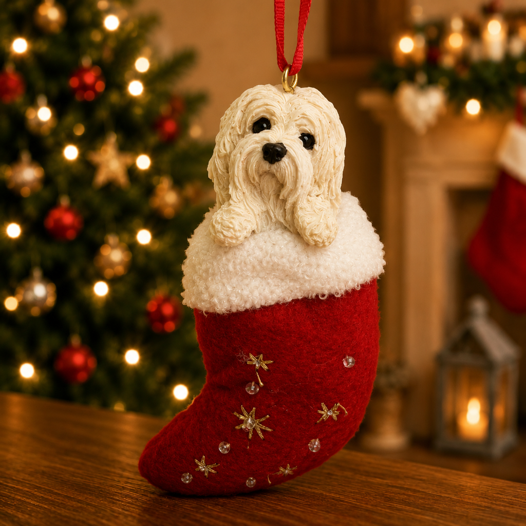 Santa's Little Pals, Havanese stocking ornament