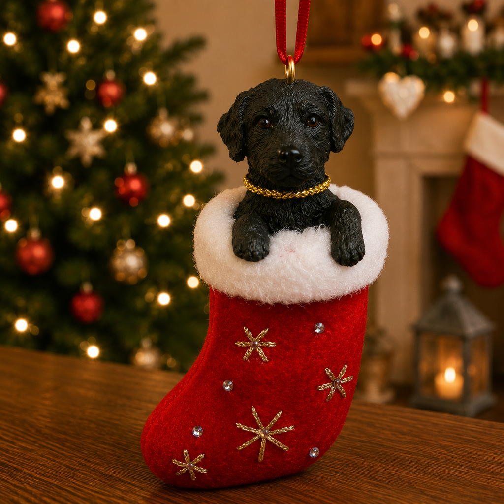 Santa's Little Pals, Labrador, black ornament