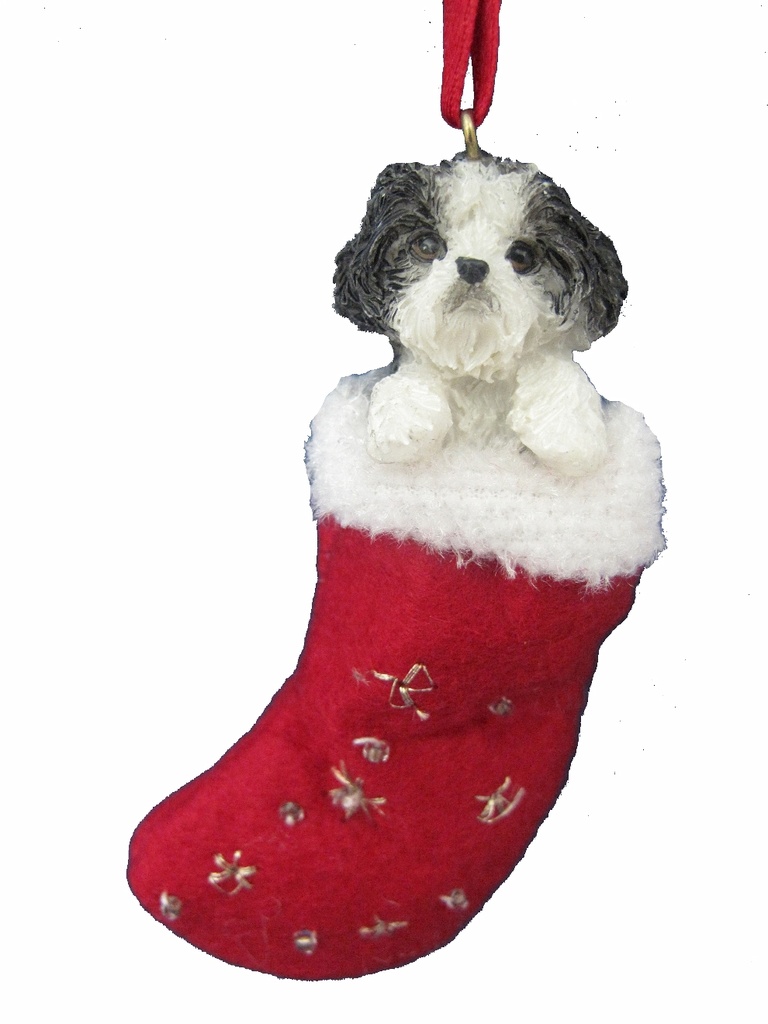 Shih Tzu ornament, black and white puppy cut ornament