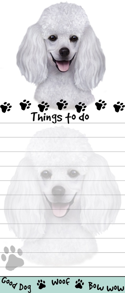 Poodle, white  Notepads, Magnetic Tall Die-Cut