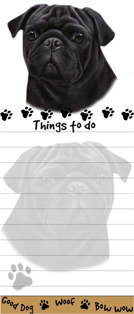 Pug, black  Notepads, Magnetic Tall Die-Cut