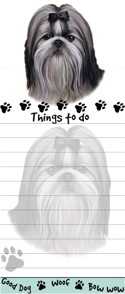 Shih Tzu, black and white  Notepads, Magnetic Tall Die-Cut