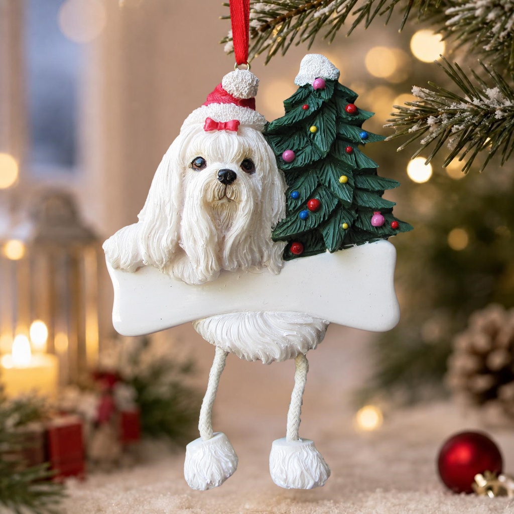 Maltese Dangling Dog Ornament
