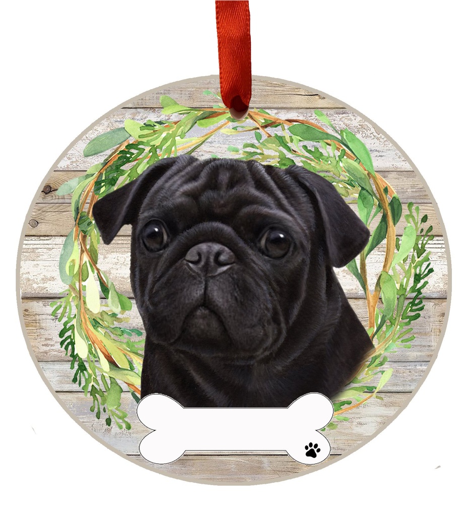 Pug, Black ornament, ceramic wreath
