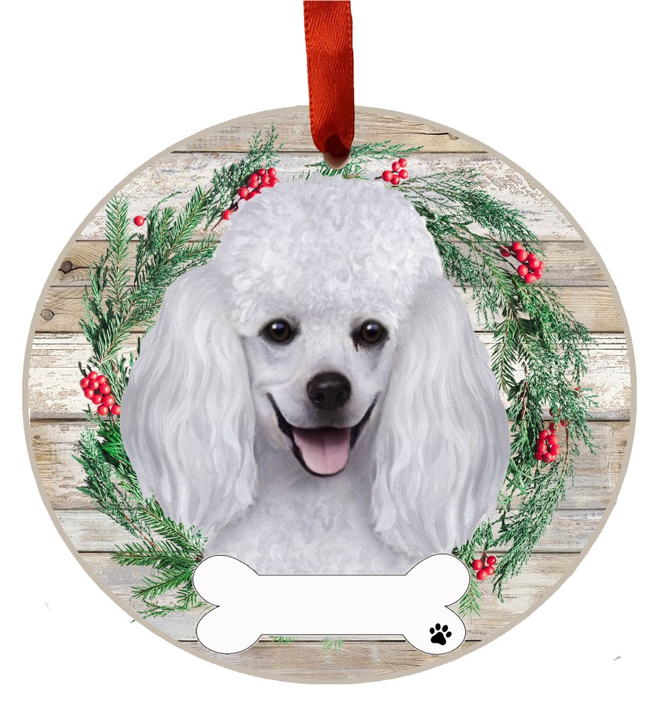 Poodle, white ornament, ceramic wreath