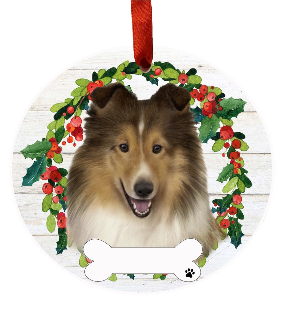 Sheltie ornament, ceramic wreath