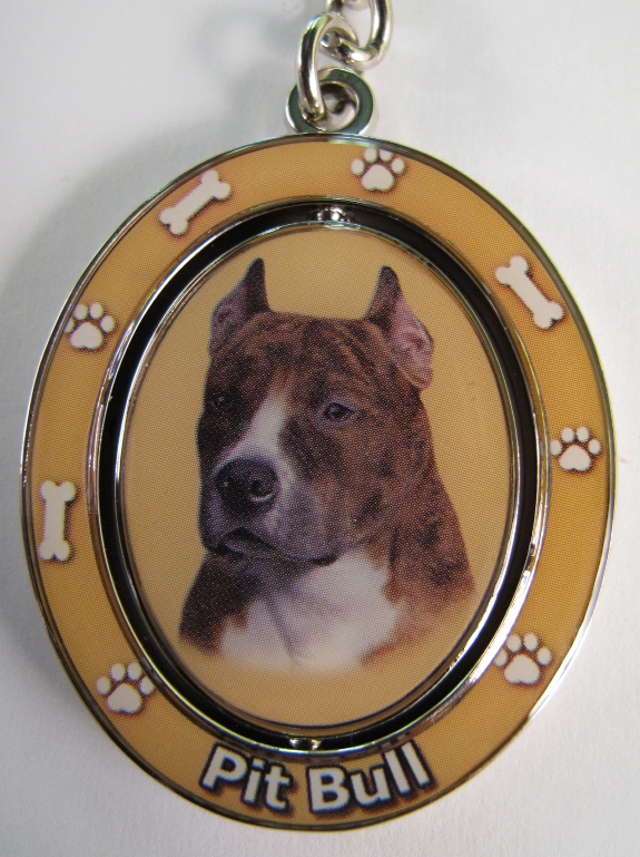 Pit Bull, Brindle and White Keychain