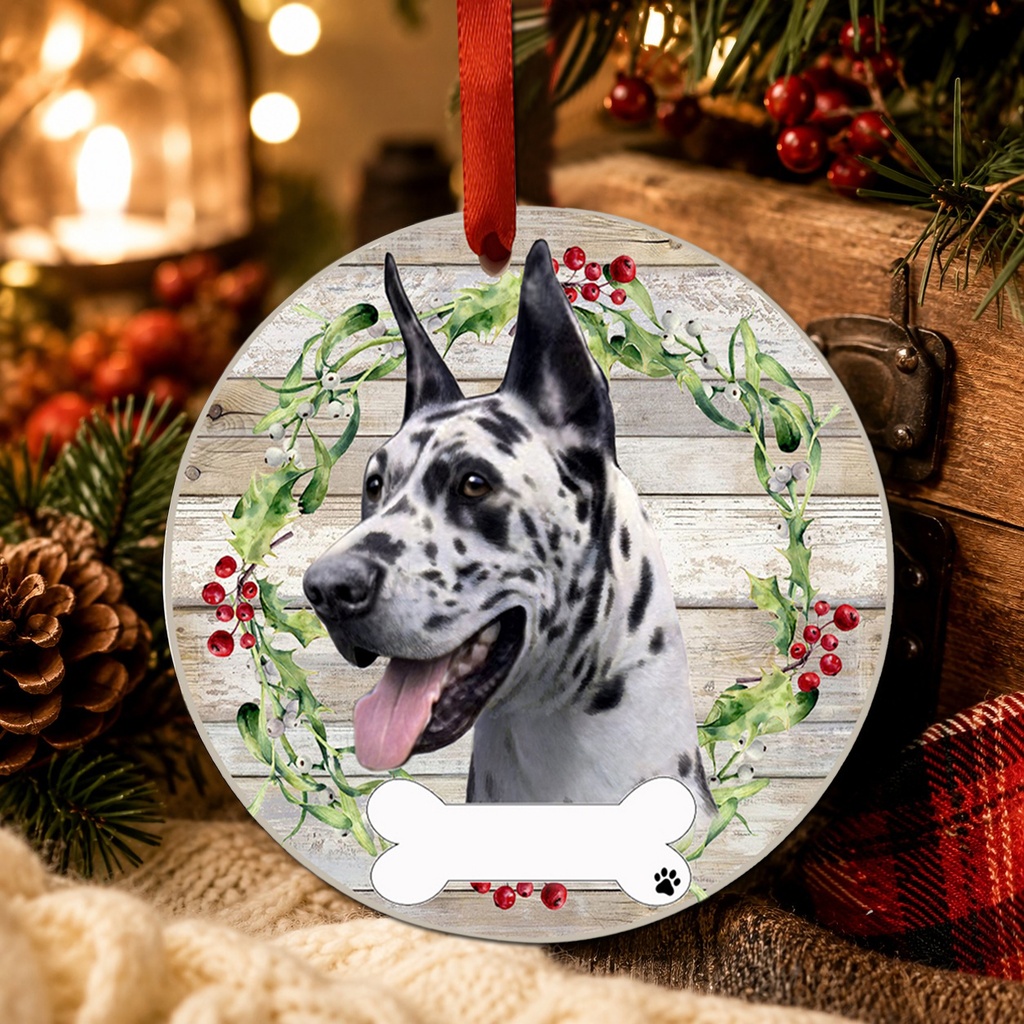 Great Dane, Harlequin ornament, ceramic wreath