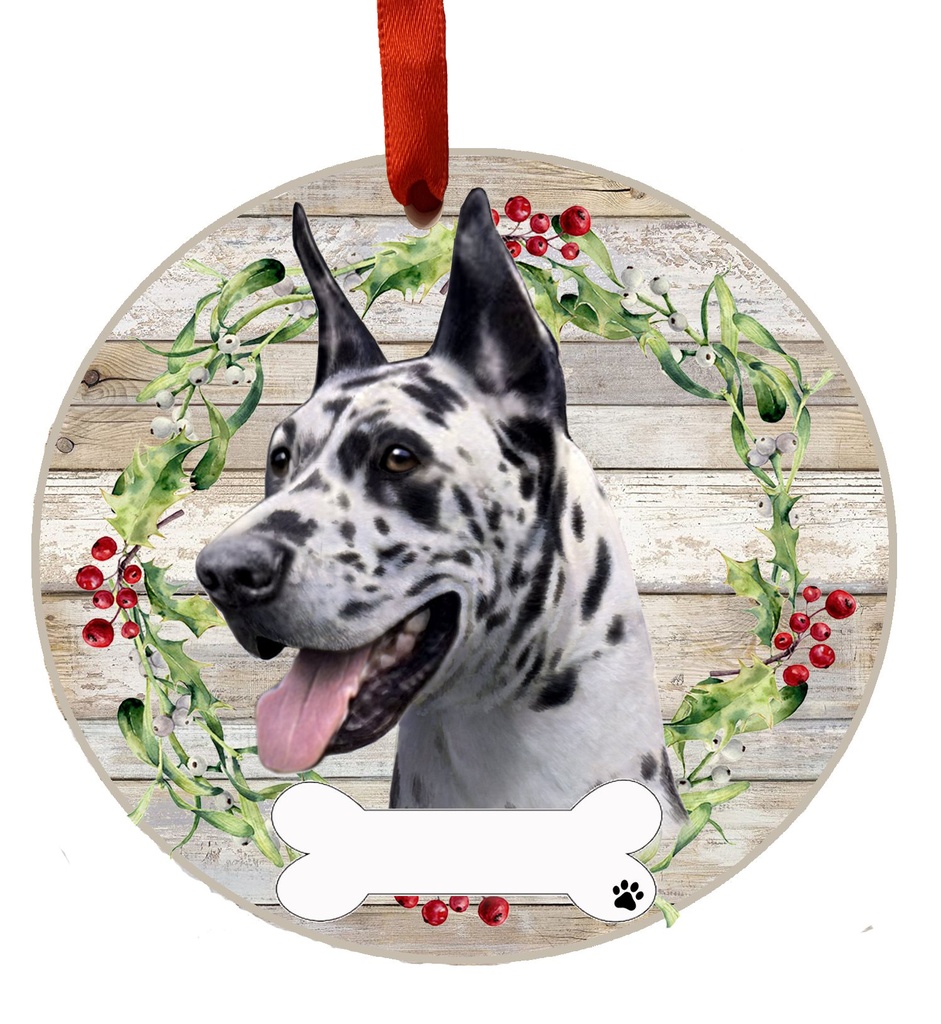 Great Dane, Harlequin ornament, ceramic wreath