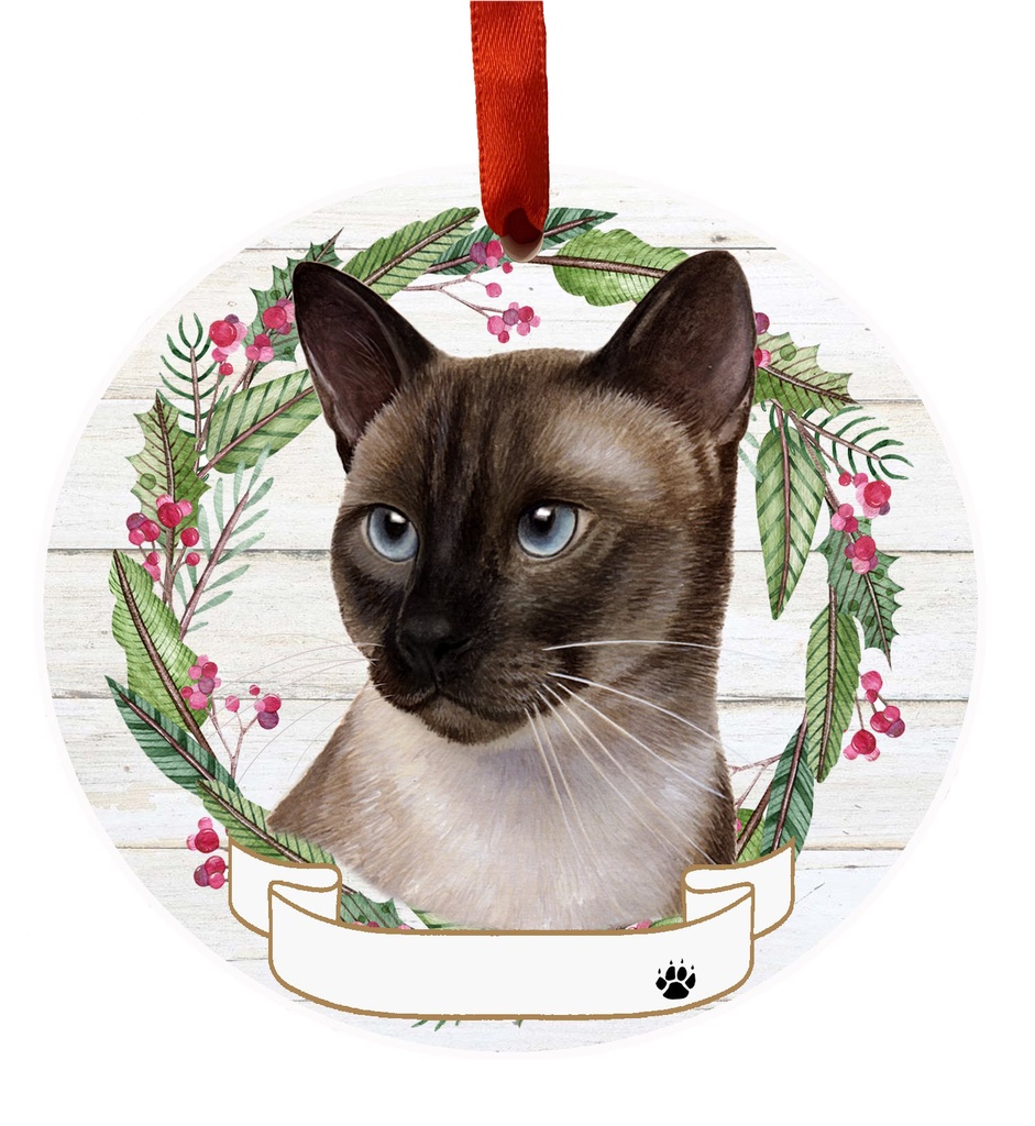 Siamese Cat ornament, ceramic wreath