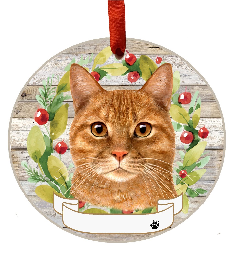 Tabby, orange ornament, ceramic wreath