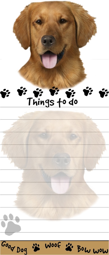 Golden Retriever  Notepads, Magnetic Tall Die-Cut