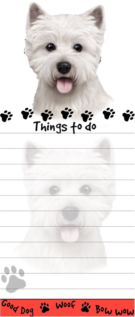 Westie  Notepads, Magnetic Tall Die-Cut