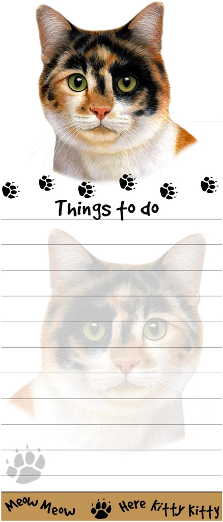 Calico cat Notepads, Magnetic Tall Die-Cut