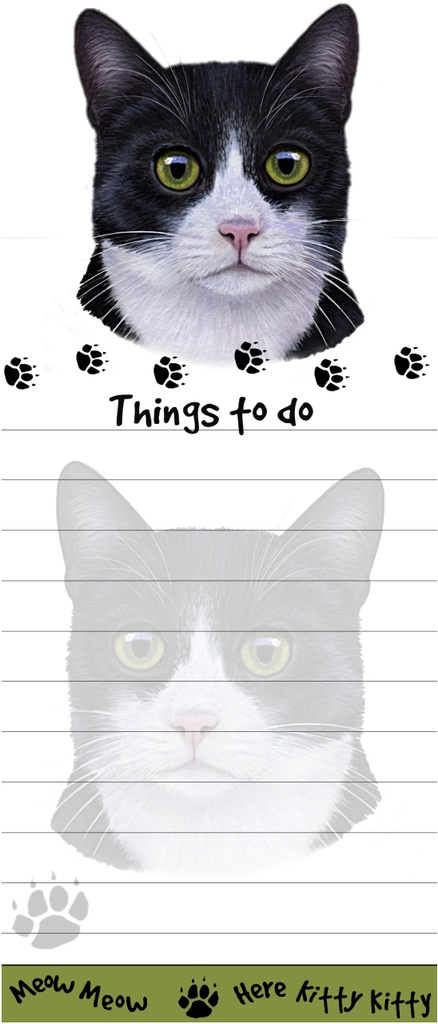 Black and White cat Notepads, Magnetic Tall Die-Cut