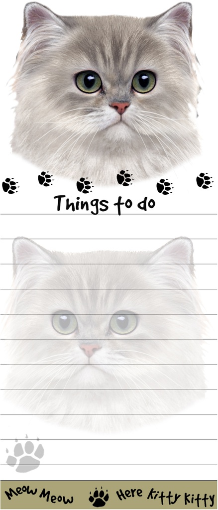 Persian, (white) cat Notepads, Magnetic Tall Die-Cut