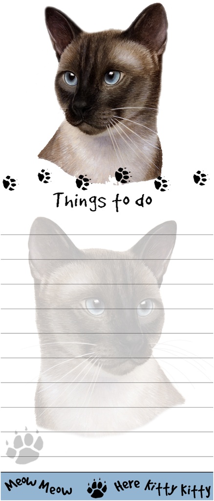 Siamese cat Notepads, Magnetic Tall Die-Cut