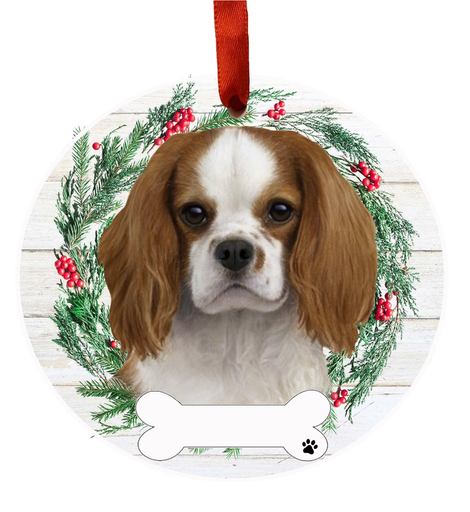 King Charles Cavalier ornament, ceramic wreath