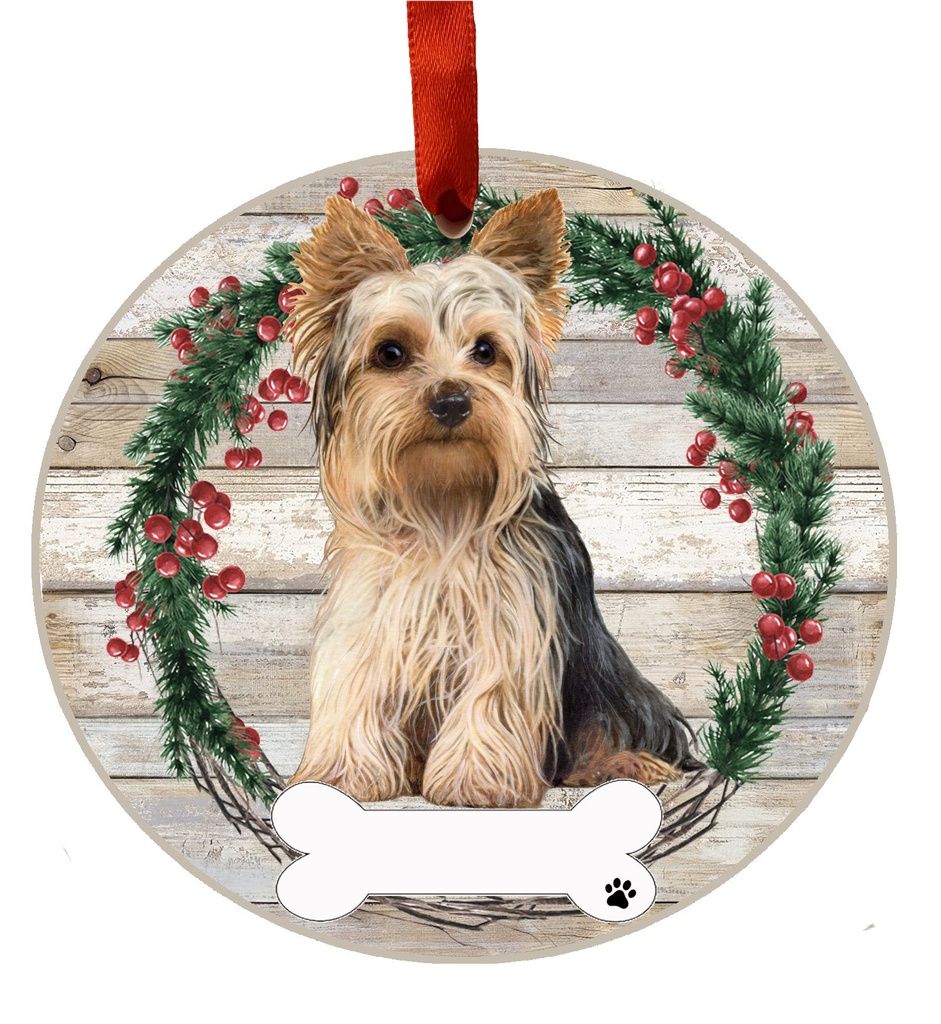 Yorkie, FB ornament, ceramic wreath