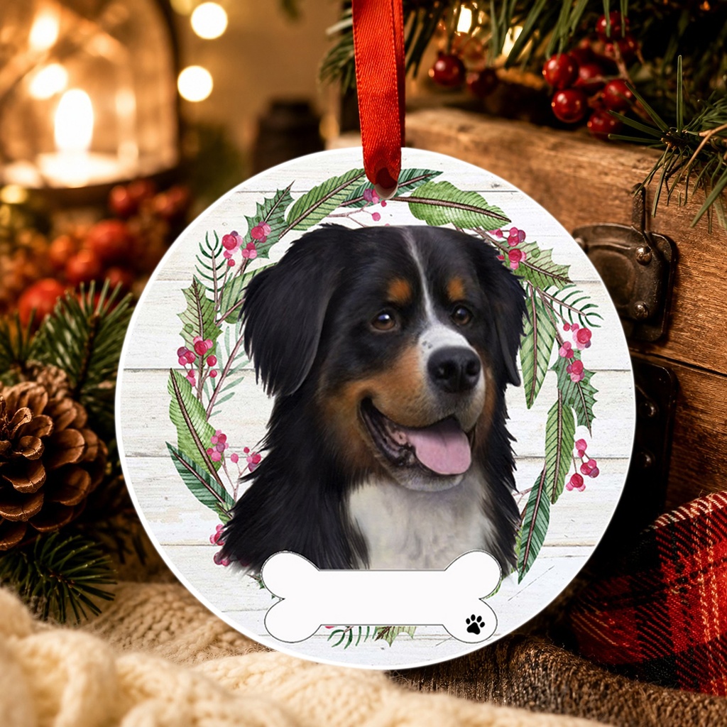 Bernese Mt. Dog ornament, ceramic wreath