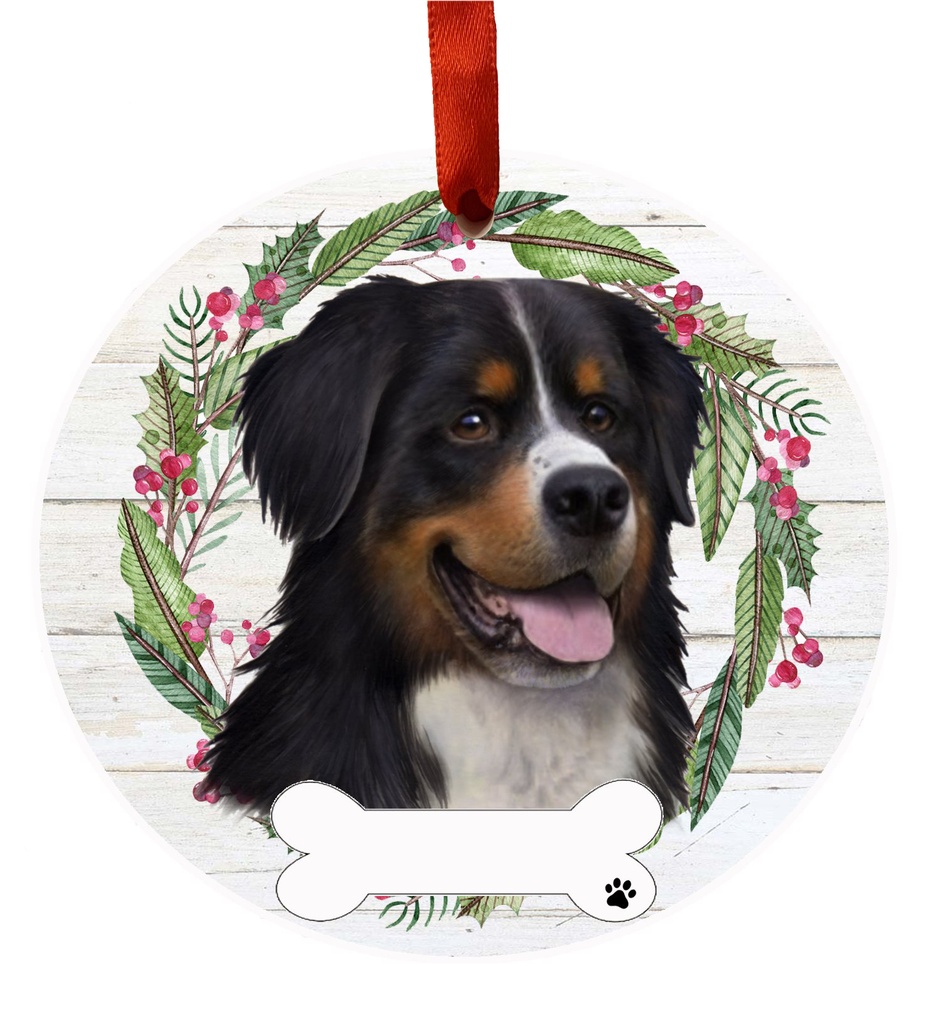 Bernese Mt. Dog ornament, ceramic wreath