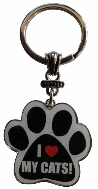 I love my Cats! Keychains, paw shaped
